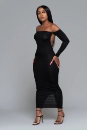 Sleek and  Black Off-the-Shoulder Bodycon Dress for a Night Out