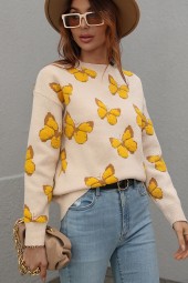 Vintage Butterfly Embroidered Pullover Sweater: Warm, Stylish, and Oversized for Autumn