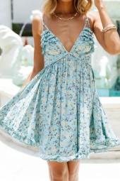 Summertime Floral Bliss: Bohemian Cotton Spaghetti Strap Mini Dress