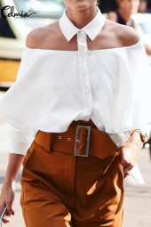 Celmia Off Shoulder White Summer Tunics: Casual and Elegant Blusas