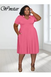 Plus Size Short Sleeve Solid Casual Sweet Elegant Maxi Dress Summer  - Perfect for Any Occasion