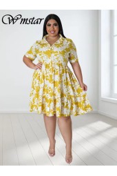 Plus Size Floral Loose Sleeve Big Hem Cute Elegant Midi Dress