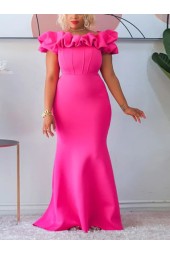 Fuchsia Elegant Ruffled Mermaid Bodycon Dress for Wedding Guests