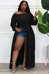 Plus Size Off The Shoulder Full Sleeve Irregular Maxi Dress - The Perfect Fall Casual Street Outfit