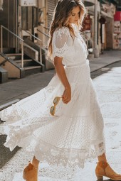 White Lace Maxi Dress De Mujer with Plunge Vneck - Elegant and Alluring