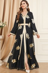 Elegant Muslim Dress: Chiffon Gilt Two-Piece Set for Modest Fashion