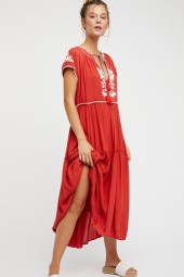Bohemian Maxi Embroidered Vneck Tassel Short Sleeve Beach Summer Dress