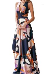 Vintage Elegant Floral Splicing Boho Sleeveless Maxi Party Dress - Perfect for a Special Occasion