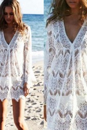 Elegant White Lace Crochet Pareo Beach Cover Up - Perfect for Salida De Playa, Swimwear, and Beach Tunic Dressing