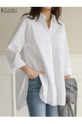 Vintage Long Sleeve Solid Cotton Blouse Oversized Casual Work Shirt