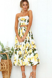 Fresh & Flirty Lemon Shirred Bandeau Pleated Two Piece Dress