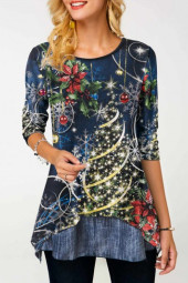 Festive Round Neck Christmas T-Shirt Festive Round Neck Christmas T-Shirt