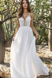 Elegant White Lace Spaghetti Straps Open Back Maxi Dress Elegant White Lace Spaghetti Straps Open Back Maxi Dress