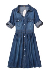 Elegant Spring Style: Plus Size Denim Jeans Dress for Autumn