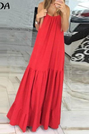 Bohemian Beauty: Maxi Long Summer Sleeveless Spaghetti Strap Ruffle Big Swing Plus Size Dress