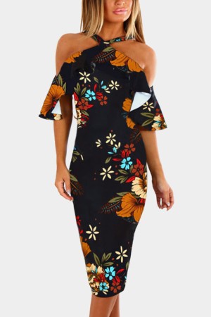 Summertime Chic: Elegant Ruffled Elastic Fitted Bandage Off-Shoulder Bodycon Pencil Dress for the Office Party
