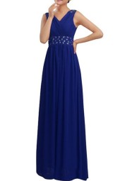 Glamorous Sparkle: Wrap V Neck Rhinestone Embellished Pleated Chiffon Maxi Party Dress