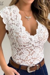 Summer Ready: Floral Lace Bodysuit Slim Plus Size Black White Jumpsuit Playsuit