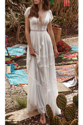Lace Maxi Dress V-Neck Short Sleeve Summer Beach Long Lace Maxi Dress V-Neck Short Sleeve Summer Beach Long