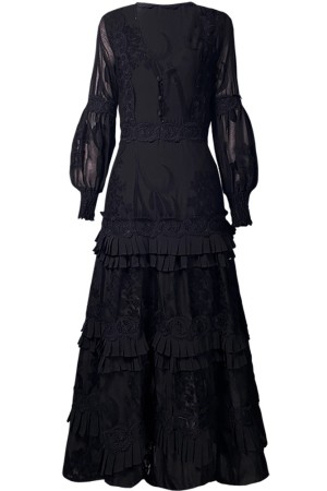 Elegant Spring Vacation Dress with Embroidered Flowers and Cascading Ruffles