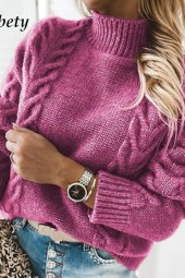 Solid Twist Long Sleeve Knitted Sweaters Autumn Winter Turtleneck Warm Pullover Tops Casual Loose Thick Jumper