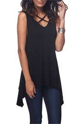 Women's Summer V-Neck Sleeveless Loose Irregular Vest T-Shirt Top