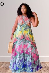 Plus Size Hang Neck Backless Swing Elegant Summer Maxi Dress - Perfect for Any Occasion 