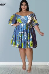 Plus Size Summer Floral Elegance One Shoulder Mini Dress