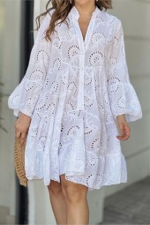 Vintage Lace Flare Sleeve Vneck Mini Summer Dress with Embroidery