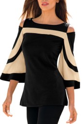 Women's Cold Shoulder Long Sleeve Black Blouse Sweatshirt Top