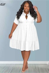 Plus Size Summer Solid Elegant Casual Cute Ball Gown Mini Dress