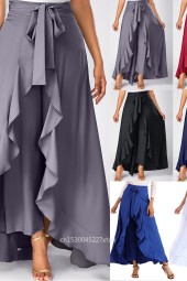 Casual Wild Front Overlay Pants with High-Low Side-Zipper Skirt