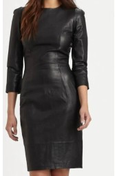 Stylish Black Genuine Lambskin Leather Dress for a Chic Look