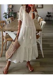 Vintage Lace Maxi Dress: Bohemian Floral Loose White Sundress