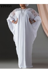 Stylish Summer Kaftan: Lace Patchwork Maxi Dress for Casual Evenings