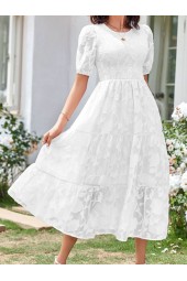 Vintage Blooms: White Floral Summer Puff Sleeve Dress