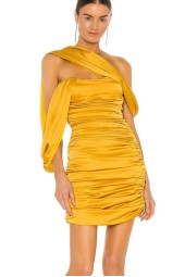 Temperament Streamer Dress: Gold Backless Pleated Zou Mini Skirt