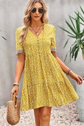 Bohemia Floral Mini Summer Vintage Casual Beach Short Elegant Loose Button Dress