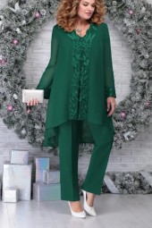 Size Embroidery Three Casual Loose Vneck Irregular Long Shirt Top Pants Piece Set