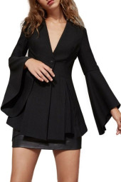 V-Neck Fit & Flare Short Dress Long Sleeve Party Cocktail