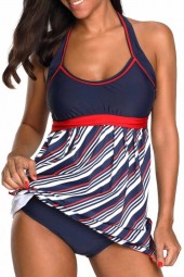 Stylish Summer Stripes: Halter Neck Swimdress and Panty Set