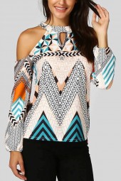 White  Cold Shoulder Long Sleeve Chic Plus Size Blouse