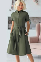 Button Up Tied Waist Short Sleeve Shirt Dress Button Up Tied Waist Short Sleeve Shirt Dress