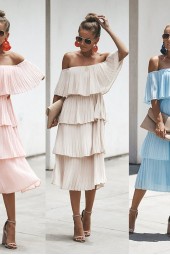 Ruffled Summer Elegance: Strapless Layered Solid Color Dress