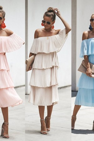 Ruffled Summer Elegance: Strapless Layered Solid Color Dress