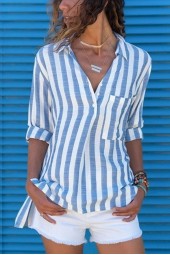 Women's Plus Size Striped Long Sleeve Blouse Shirt - Autumn Tops