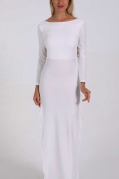 White Long Sleeve Slit Side Backless Maxi Bodycon Dress