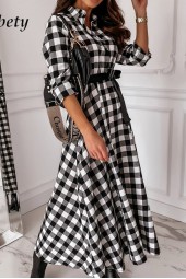 Vintage Plaid Party: Autumn Long Sleeve Turndown Collar Shirt and Spring Retro Lace Dress