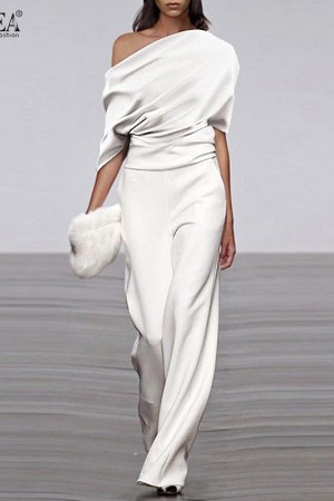 Elegant Summer Off-Shoulder Wide-Leg Rompers: The Perfect Office Playsuit for Any Occasion