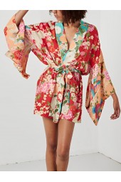 Bohemian Beauty: Floral Kimono Beach Robe with Batwing Sleeves